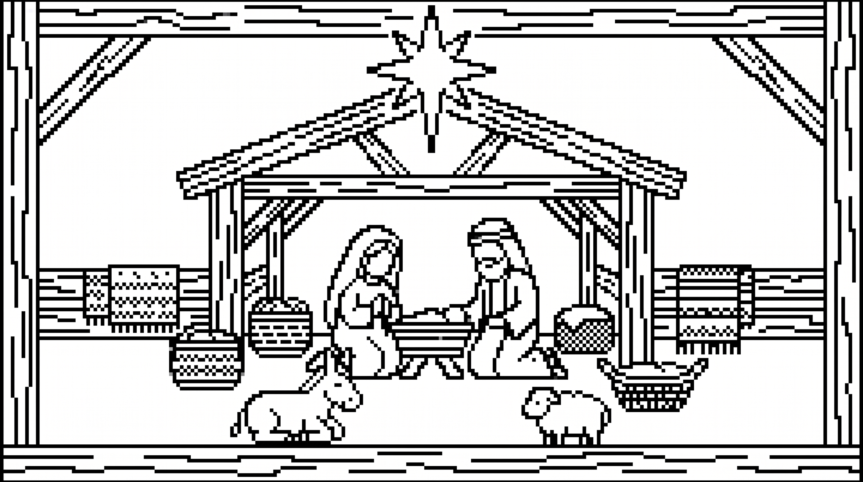 Calm nativity stable scene with animals and star coloring page to print