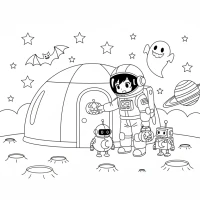 astronaut trick or treating on moon base