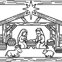 Calm nativity stable scene with animals and star