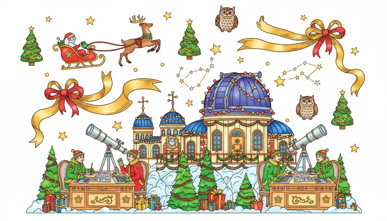 mountain observatory star mapping for Christmas coloring page to print