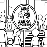 Playful zebra crossing sign in city street