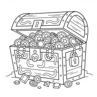 Whimsical pirate’s treasure chest with coins and jewels