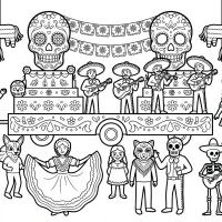 Mexico festival with dancers, masks and floats