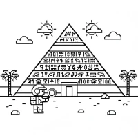 Ancient pyramid with hieroglyphs and explorer