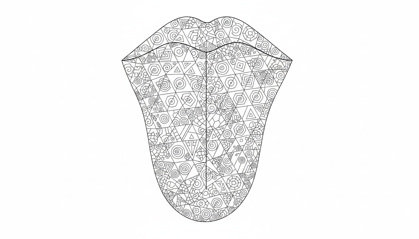 human tongue with taste buds and texture coloring page to print
