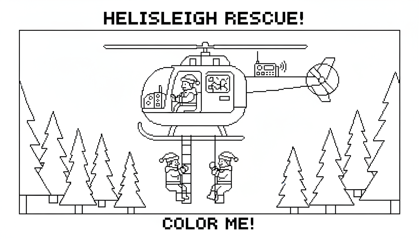 Christmas heli-sleigh rescue. coloring page to print