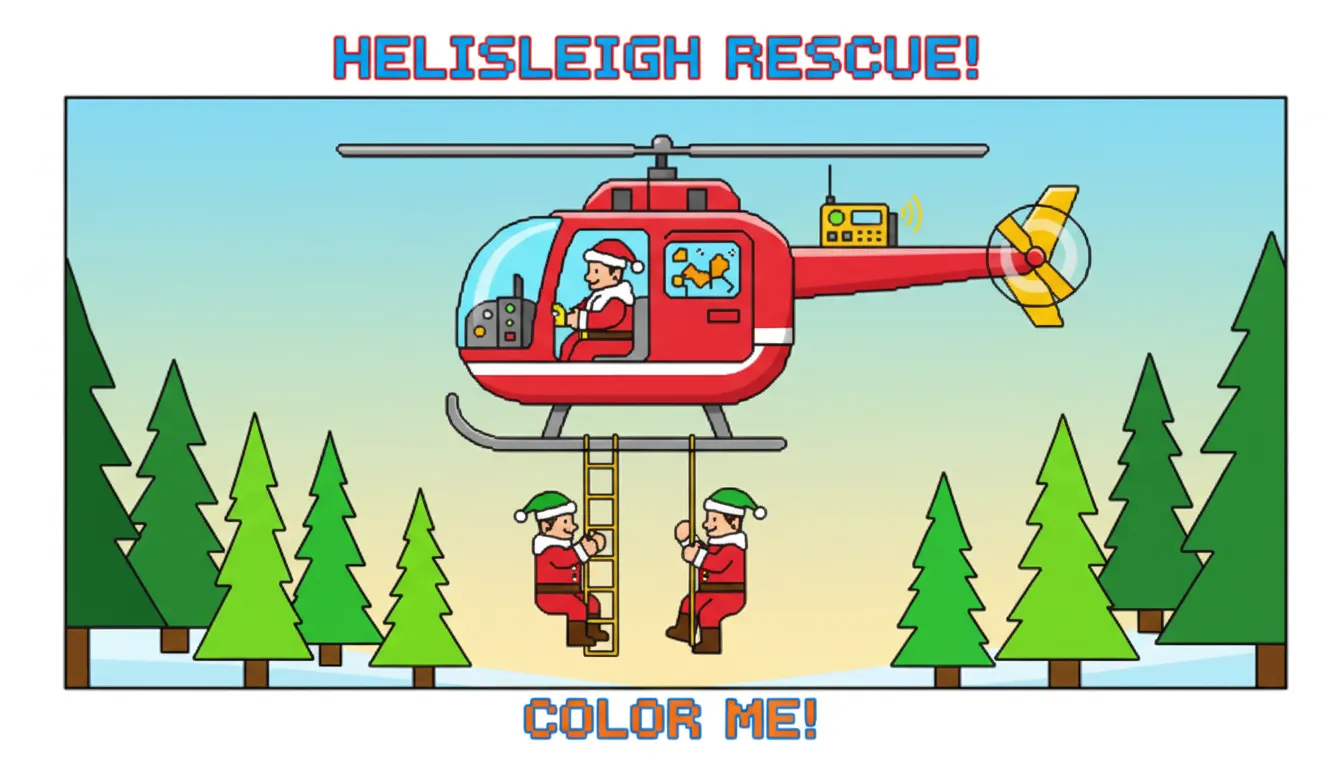 Christmas heli-sleigh rescue. coloring page to print